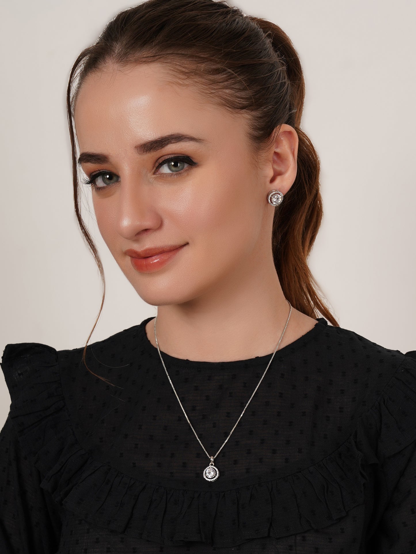 Mali Fionna Silve Plated CZ Studded Jewellery Set