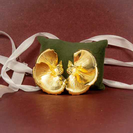 Gold-Plated Artificial Stones Studded Contemporary Shaped Drop Earrings