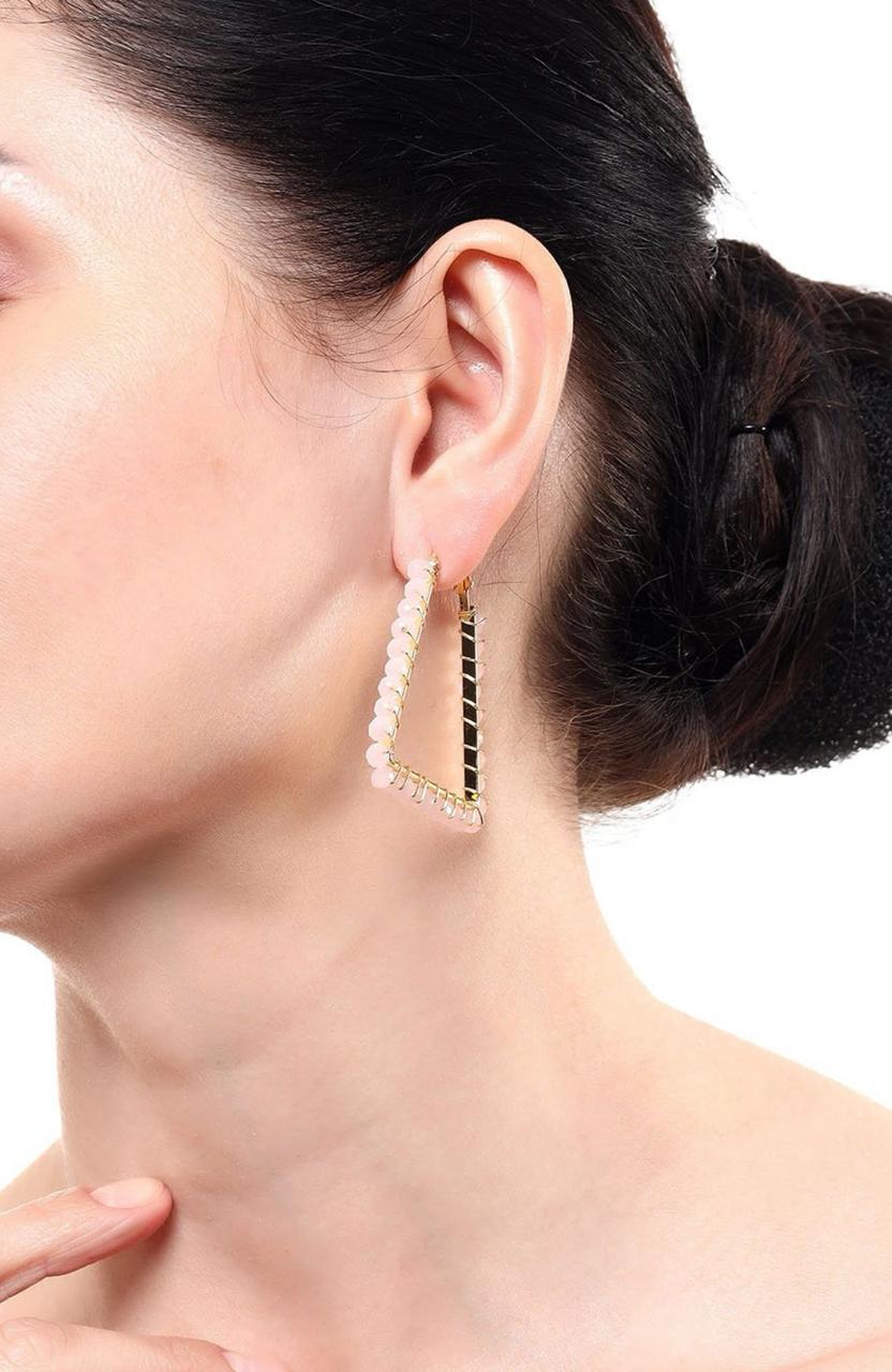 Gold plated Crystals Triangular Hoop Earrings