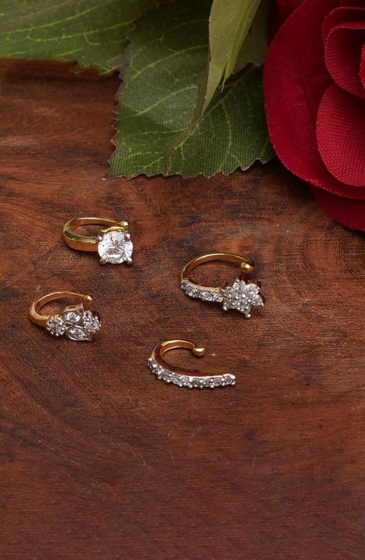 Set Of 4 Gold-Plated Stone Studded Nose pin