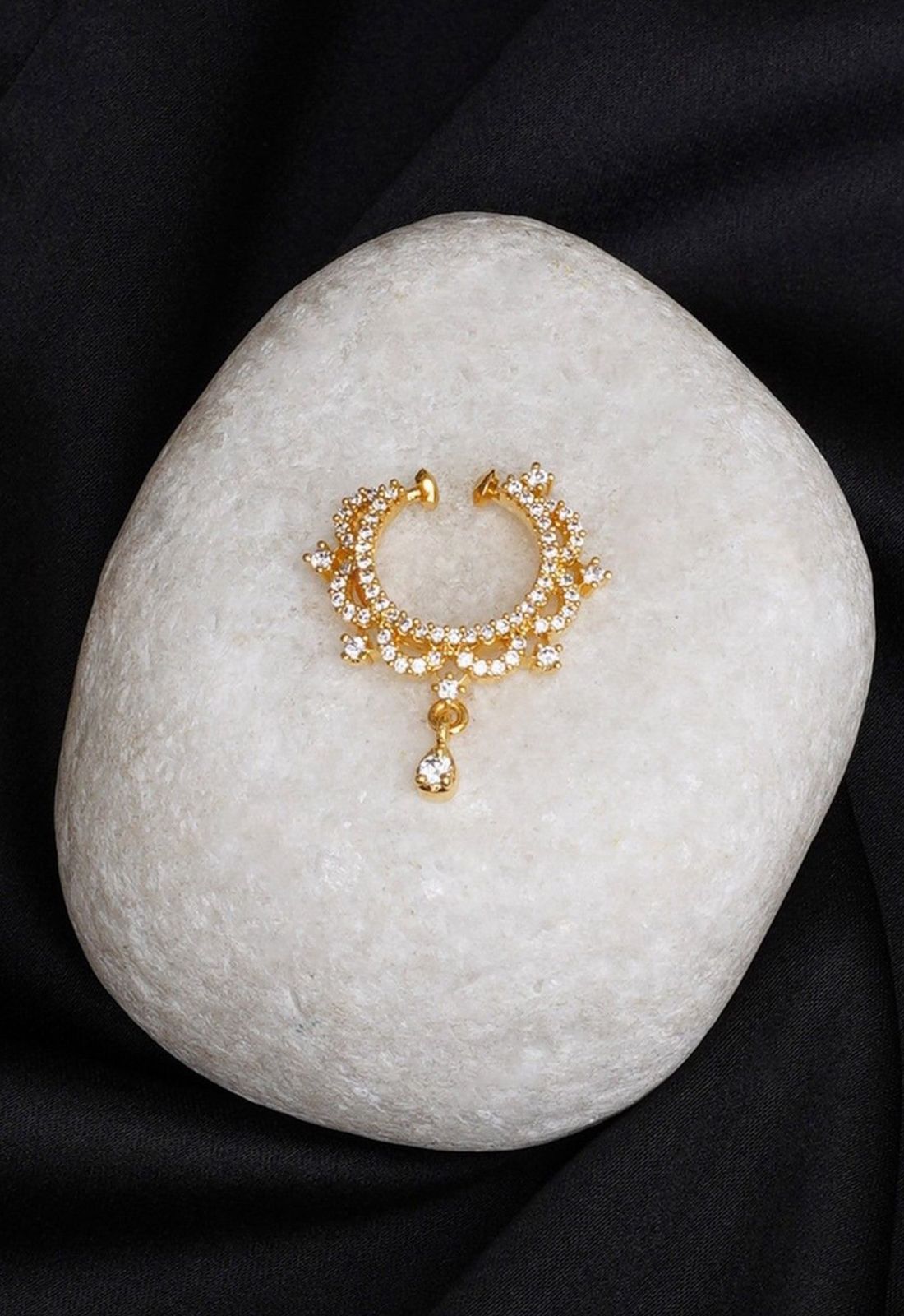 Gold Plated Stones Studded Nose Ring