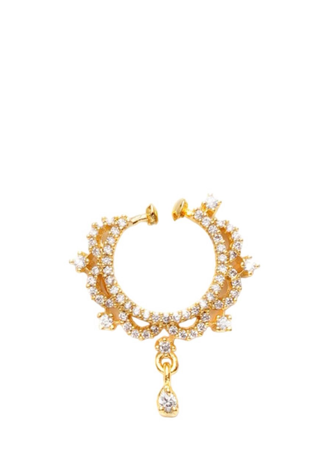 Gold Plated Stones Studded Nose Ring