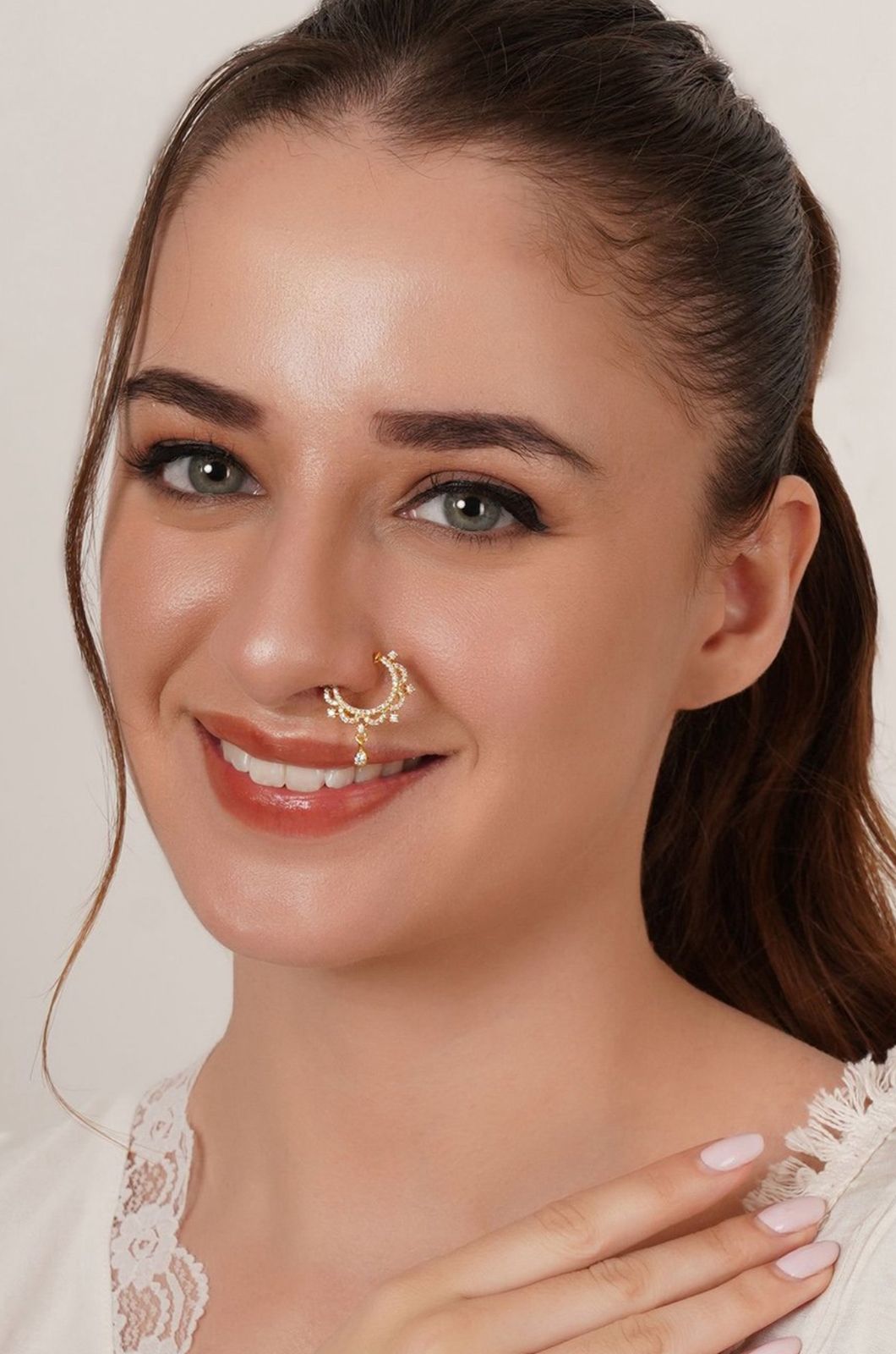 Gold Plated Stones Studded Nose Ring