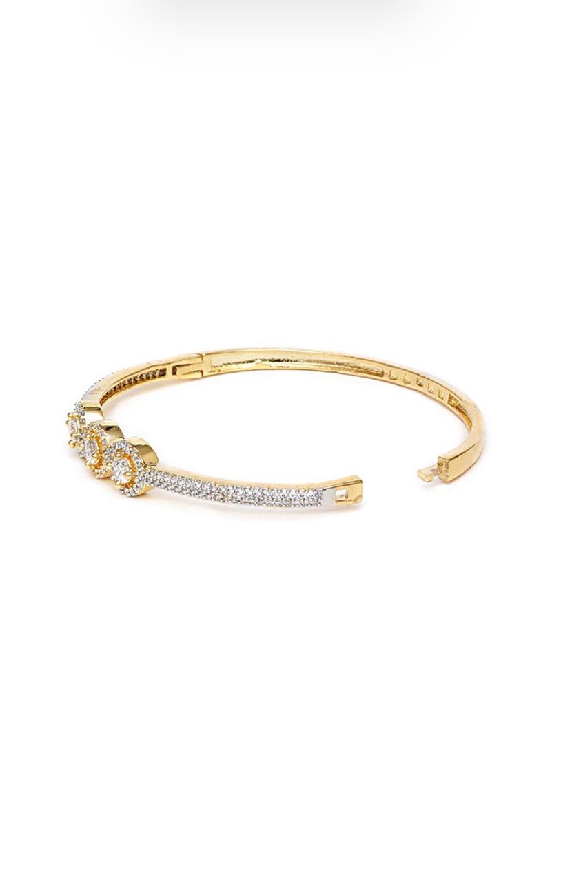 Brass American Diamond Studded Gold-Plated Cuff Bracelet