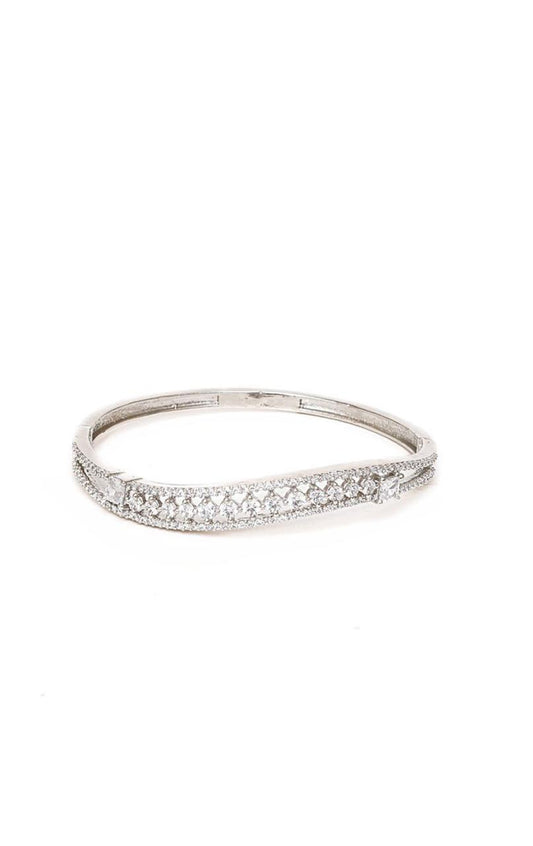 Silver-Plated American Diamond Studded Bangle-Style Bracelet