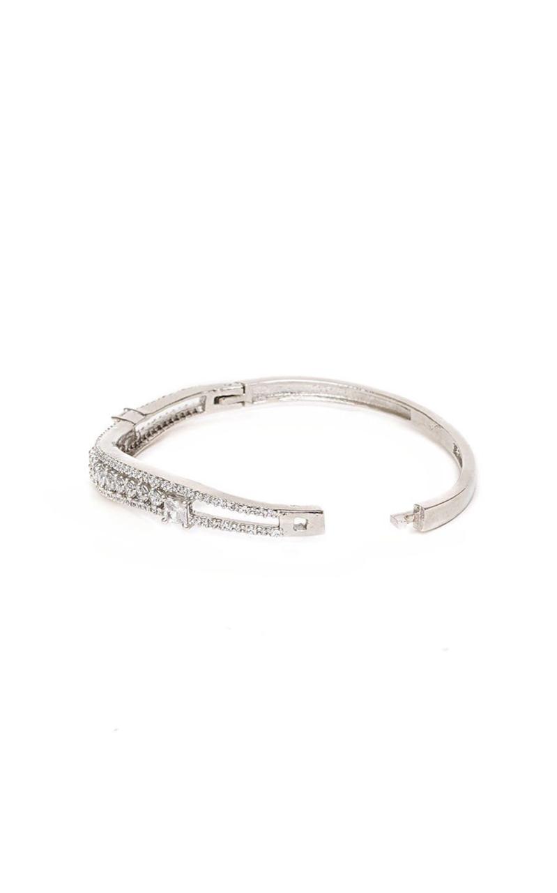 Silver-Plated American Diamond Studded Bangle-Style Bracelet