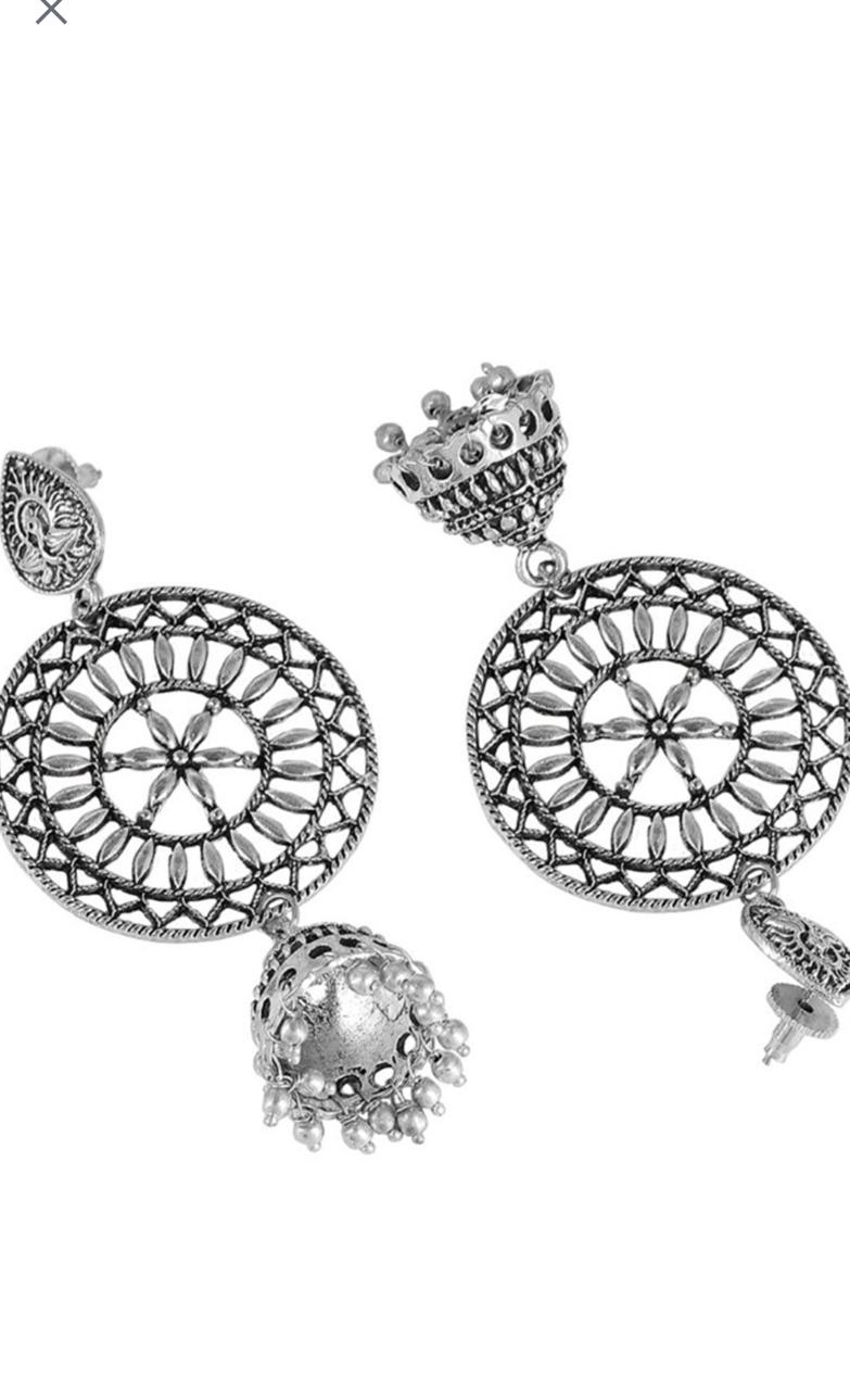 Silver-Plated Contemporary Jhumkas Earrings