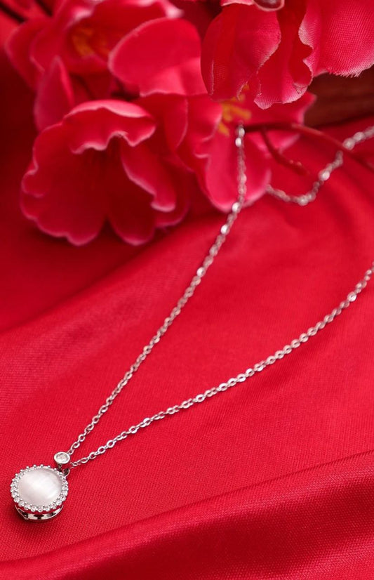 Silver-Plated Stone-Studded Pendant With Chain