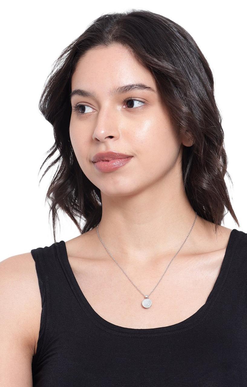 Silver-Plated Stone-Studded Pendant With Chain