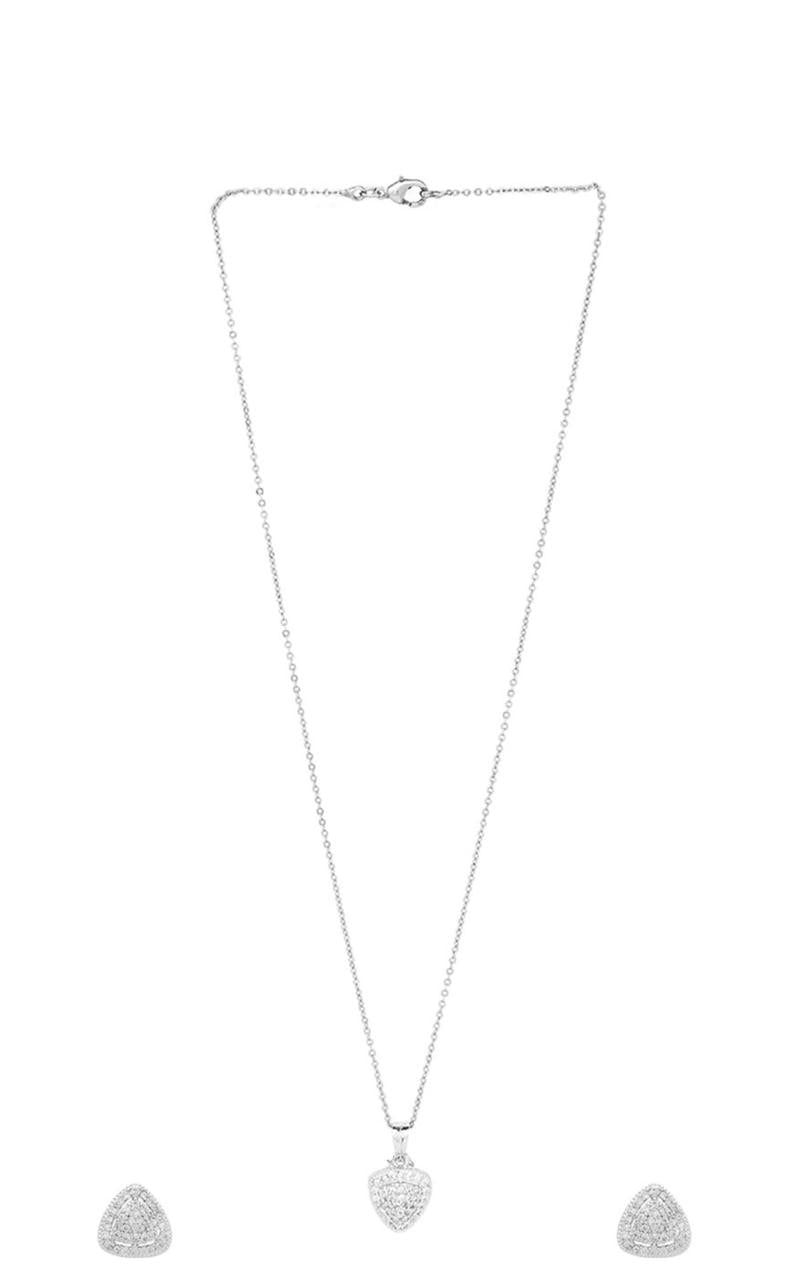 Silver Toned American Dimaond Crytal Studded Geometric Shaped Pendant Set