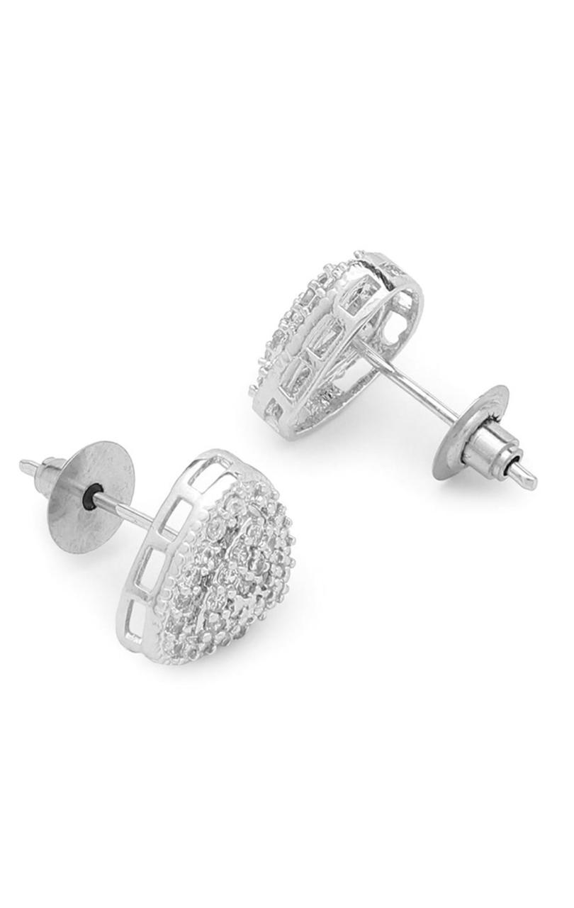 Silver Toned American Dimaond Crytal Studded Geometric Shaped Pendant Set