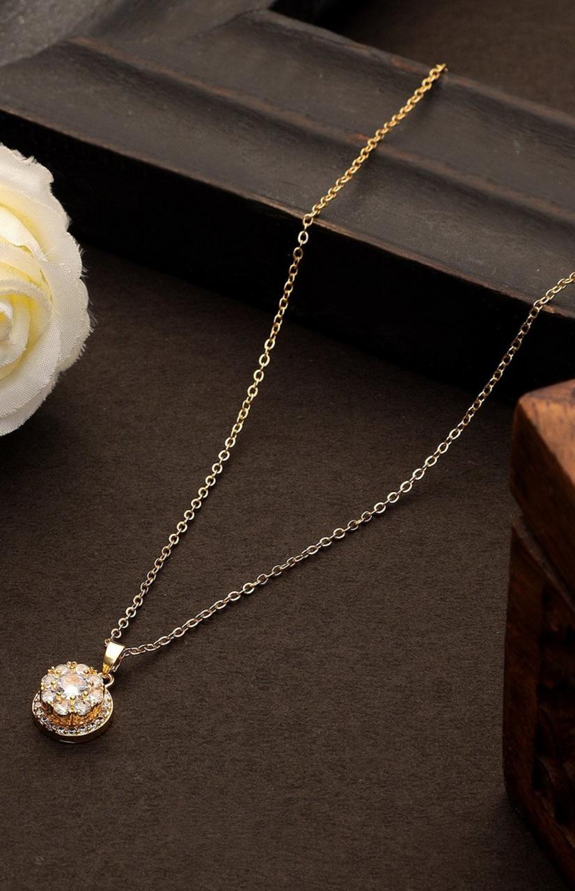 Gold-Plated Stones-Studded Pendant With Chain