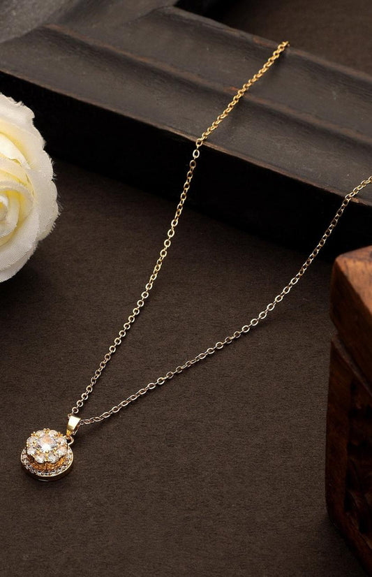 Gold-Plated Stones-Studded Pendant With Chain