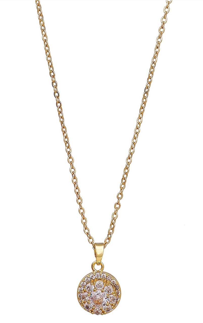 Gold-Plated Stones-Studded Pendant With Chain
