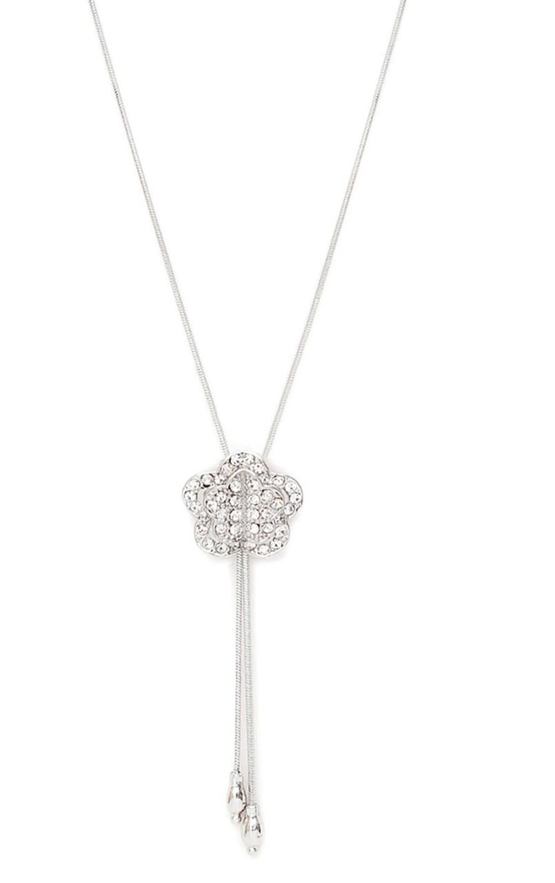 Silver-Plated CZ-Stone Studded Flower-Shape Pendant With Chain