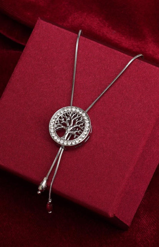 Silver Plated Cubic Zirconia Stone Studded Circle-Shape Pendant With Chain
