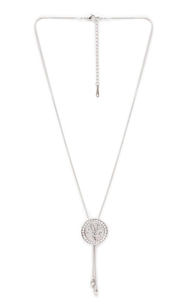 Silver Plated Cubic Zirconia Stone Studded Circle-Shape Pendant With Chain