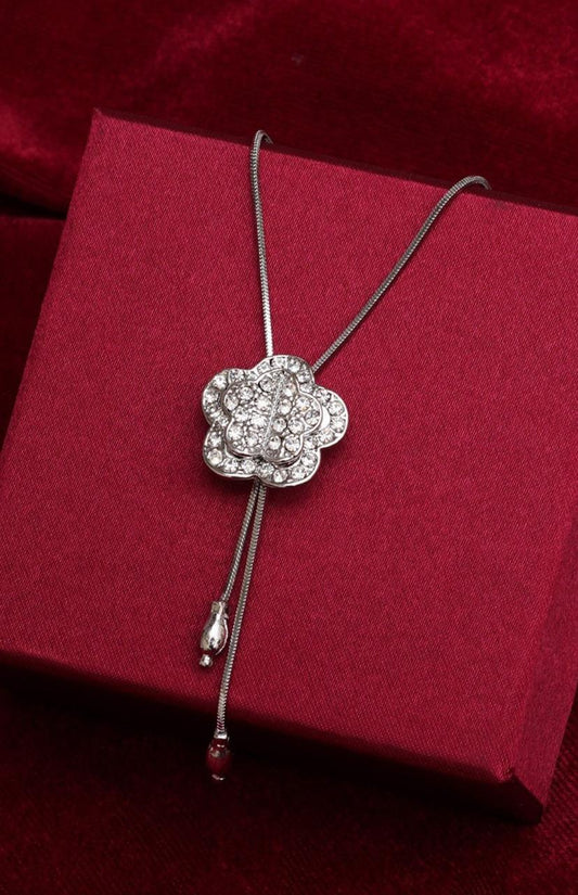 Silver-Plated CZ-Stone Studded Flower-Shape Pendant With Chain