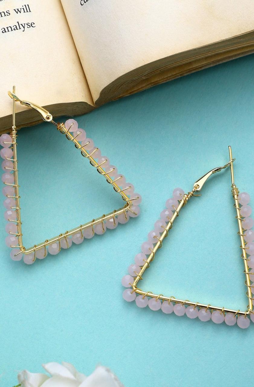 Gold plated Crystals Triangular Hoop Earrings