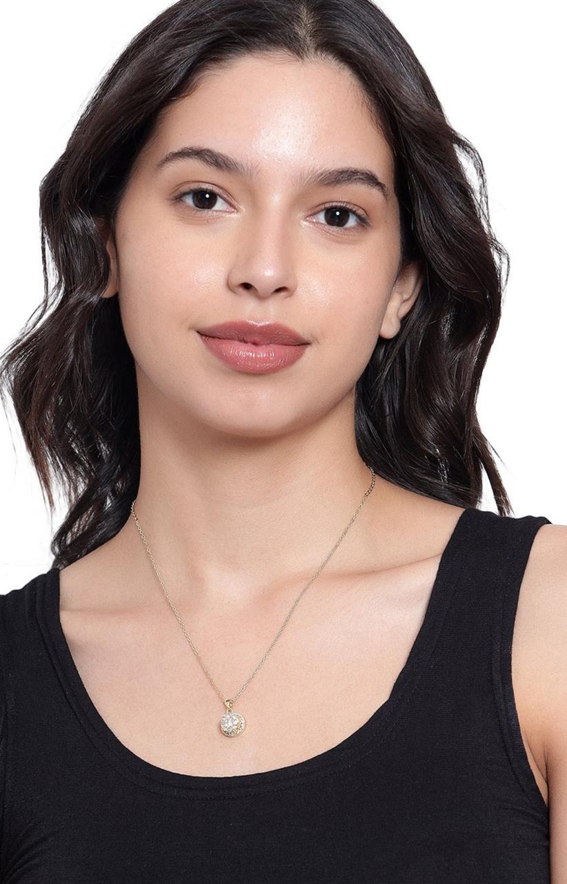 Gold-Plated Stones-Studded Pendant With Chain