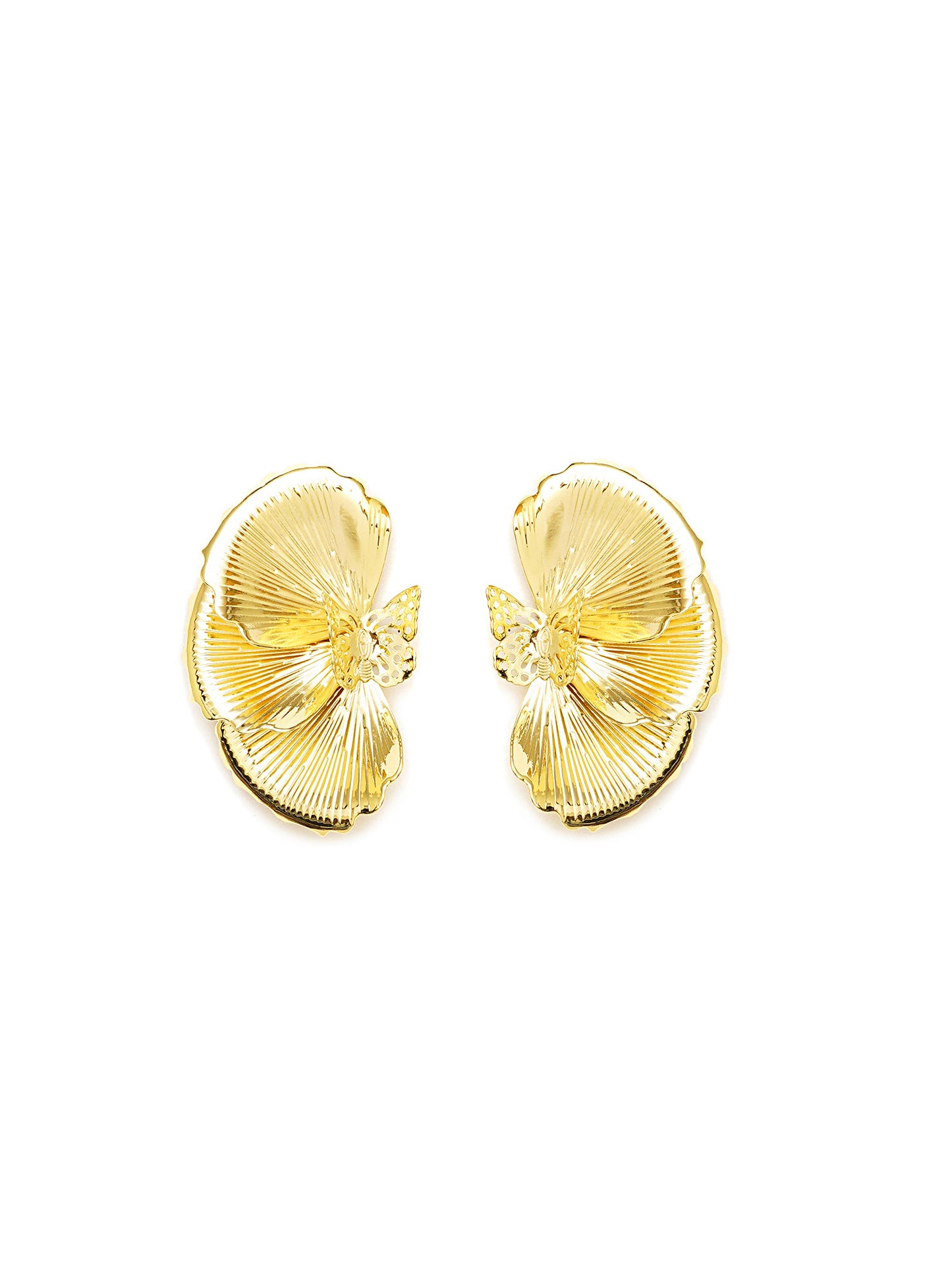 Gold-Plated Artificial Stones Studded Contemporary Shaped Drop Earrings