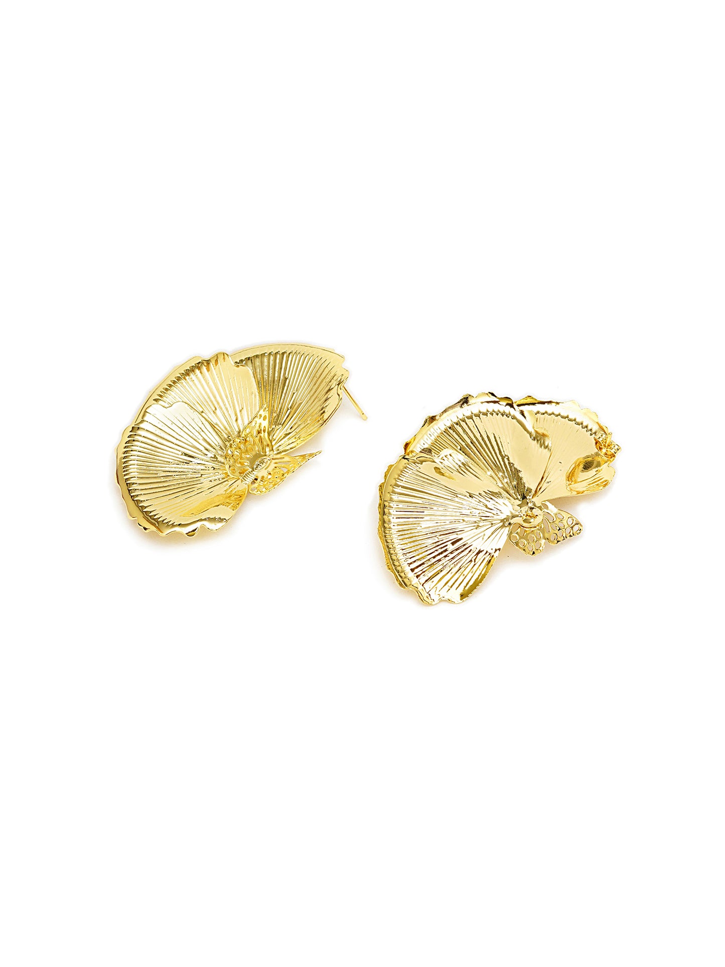 Gold-Plated Artificial Stones Studded Contemporary Shaped Drop Earrings