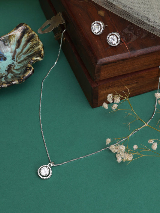 Mali Fionna Silve Plated CZ Studded Jewellery Set