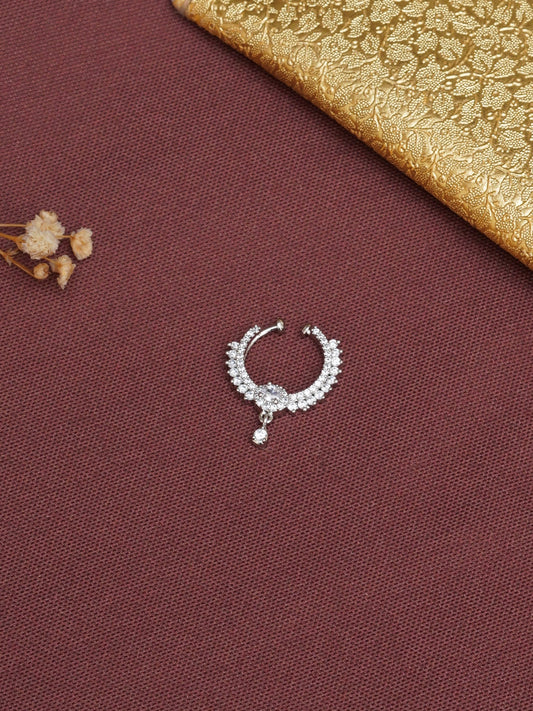 Mali Fionna Silver-Plated Stones-Studded Clip-On Nosepin With Beaded Extension