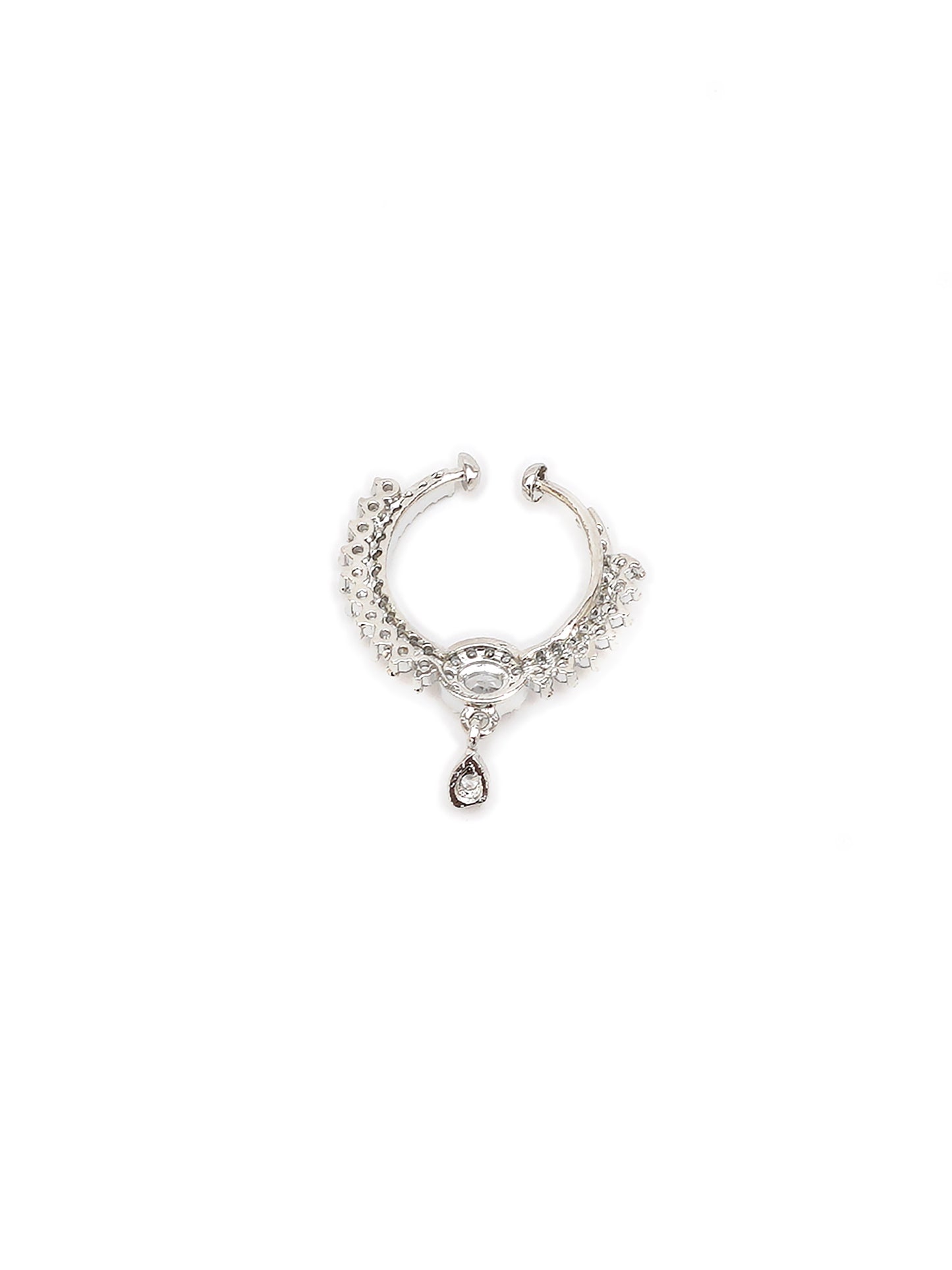 Mali Fionna Silver-Plated Stones-Studded Clip-On Nosepin With Beaded Extension