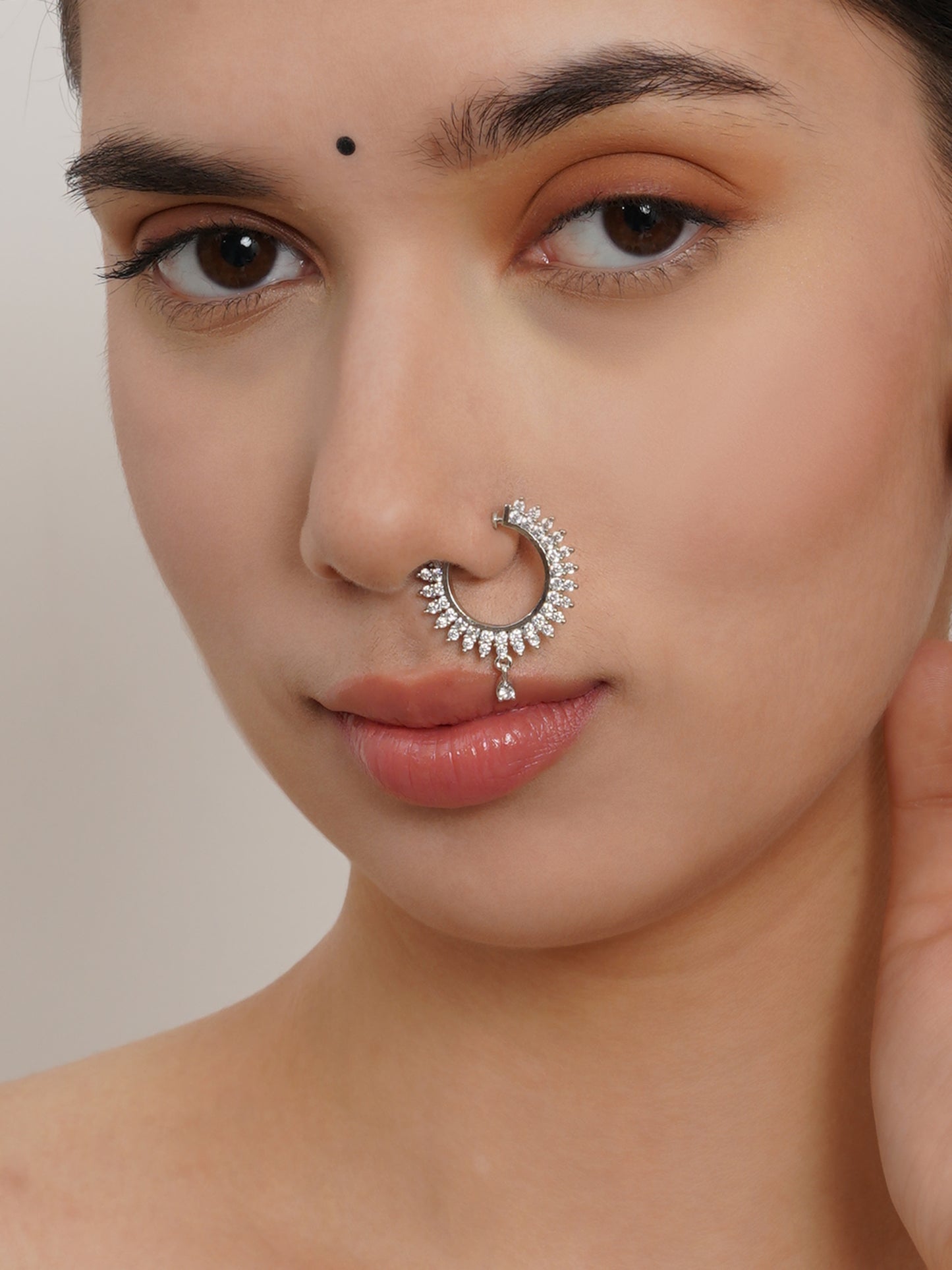 Mali Fionna Silver-Plated Stones-Studded Clip-On Nosering