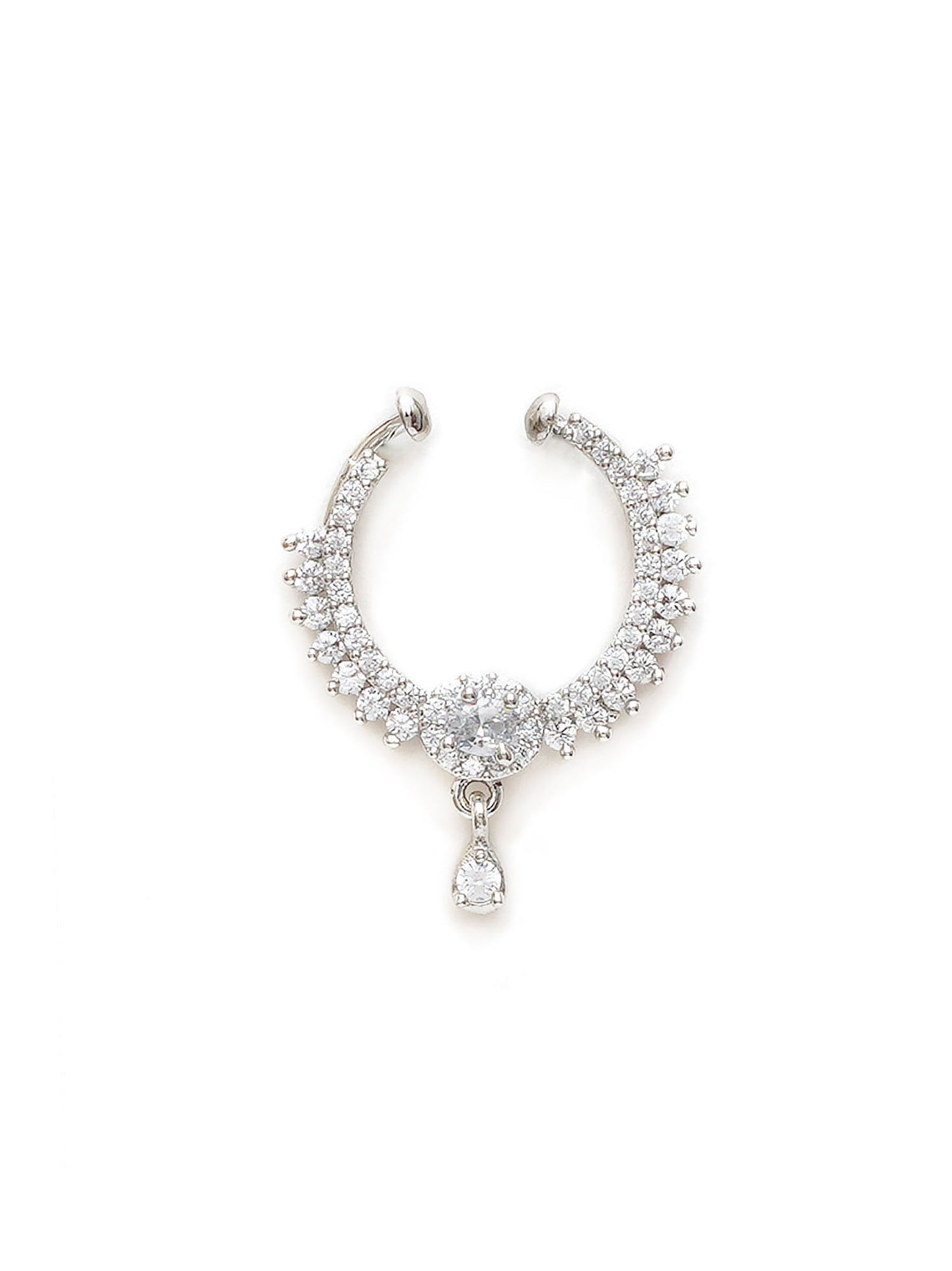 Mali Fionna Silver-Plated Stones-Studded Clip-On Nosepin With Beaded Extension