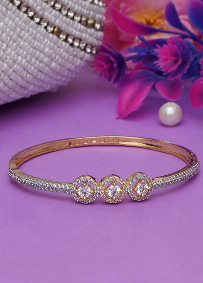 Brass American Diamond Studded Gold-Plated Cuff Bracelet
