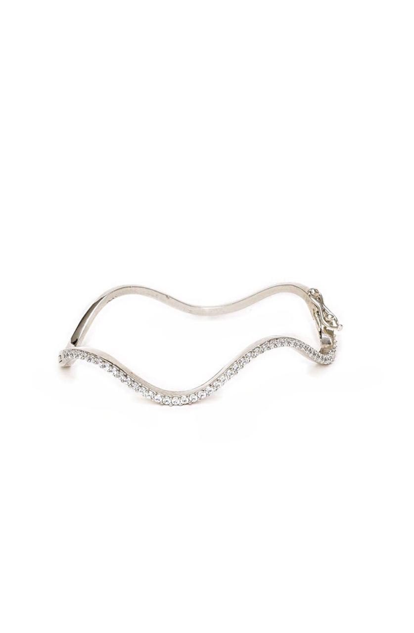 Women Brass American Diamond Studded Silver-Plated Cuff Bracelet
