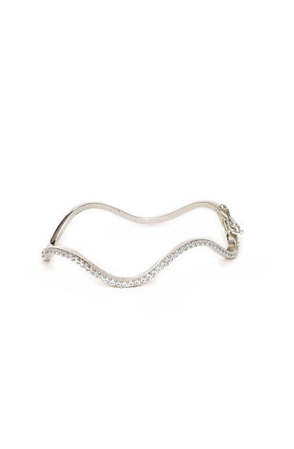 Women Brass American Diamond Studded Silver-Plated Cuff Bracelet