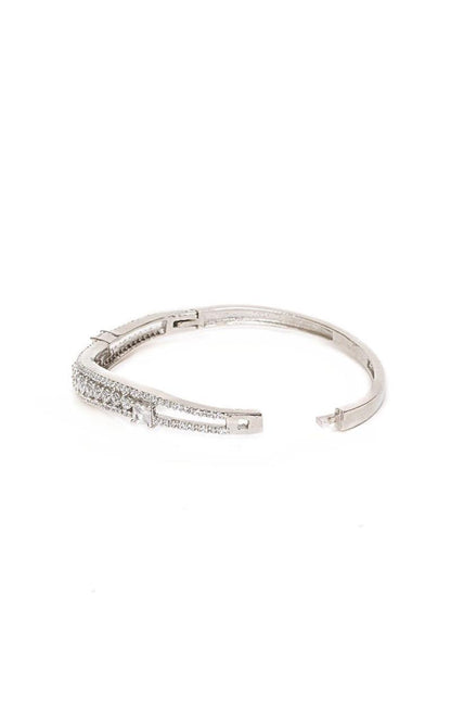 Silver-Plated American Diamond Studded Bangle-Style Bracelet