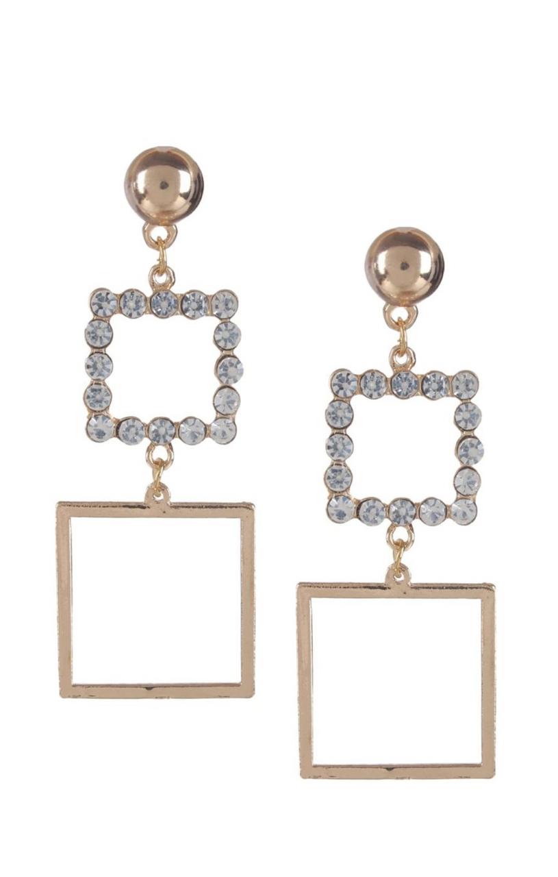 Gold-Plated Beads Studded Square Earrings