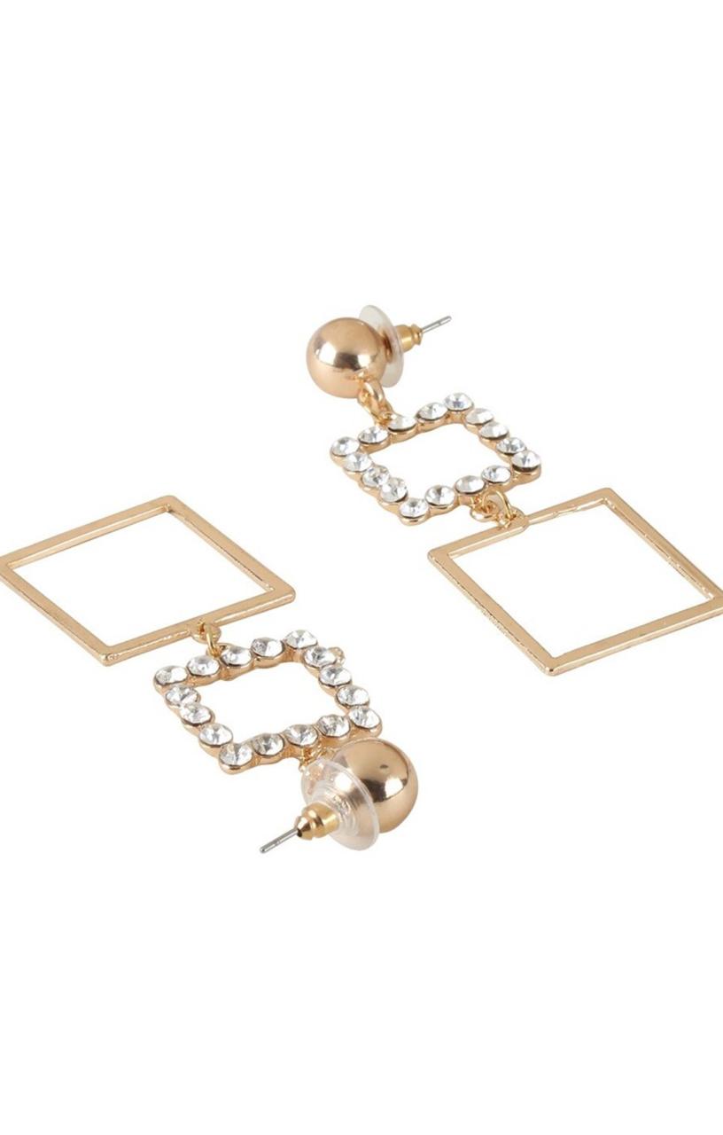 Gold-Plated Beads Studded Square Earrings