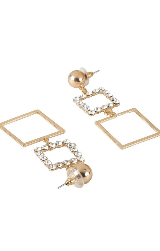 Gold-Plated Beads Studded Square Earrings
