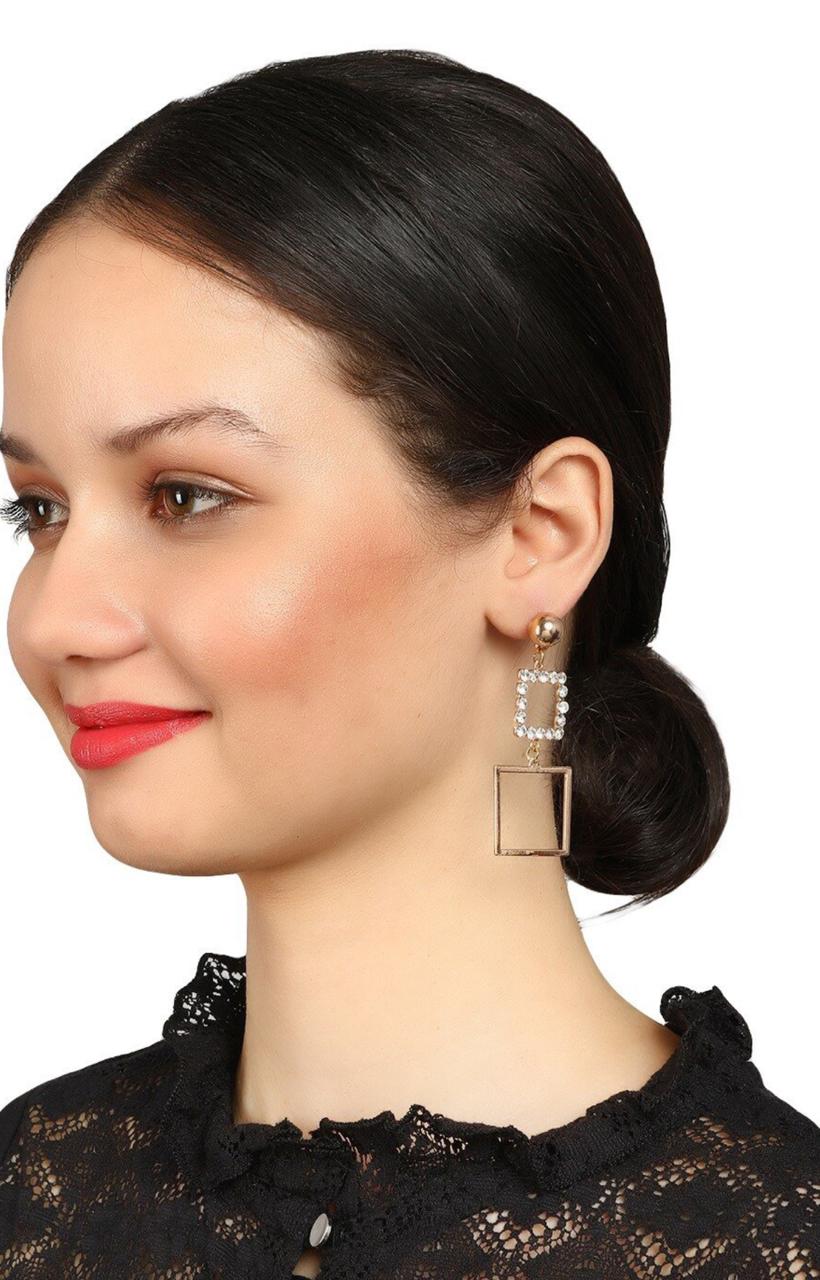 Gold-Plated Beads Studded Square Earrings