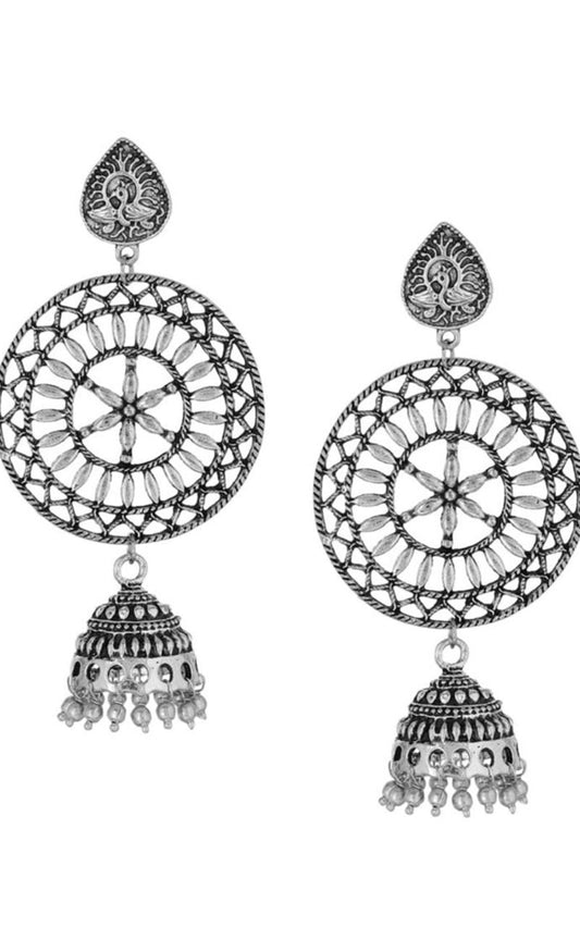 Silver-Plated Contemporary Jhumkas Earrings
