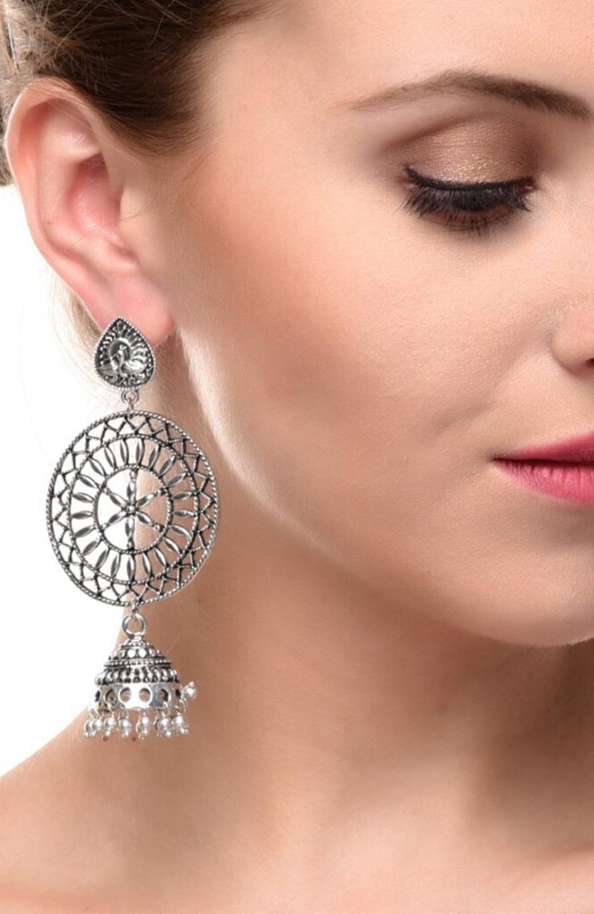 Silver-Plated Contemporary Jhumkas Earrings