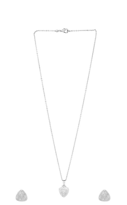 Silver Toned American Dimaond Crytal Studded Geometric Shaped Pendant Set