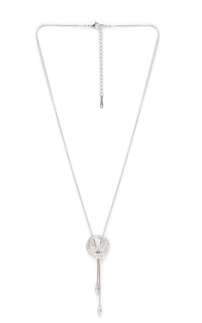 Silver Plated Cubic Zirconia Stone Studded Circular-Shape Pendant With Chain