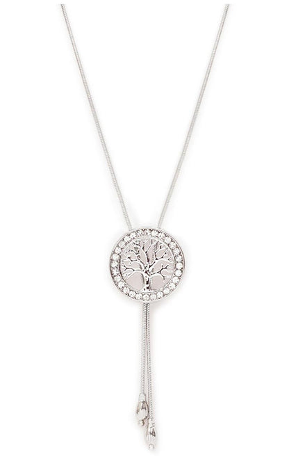 Silver Plated Cubic Zirconia Stone Studded Circle-Shape Pendant With Chain
