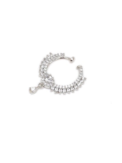 Mali Fionna Silver-Plated Stones-Studded Clip-On Nosepin With Beaded Extension